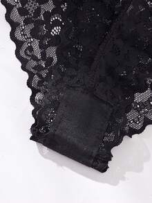 Seduluxe Ladies' Sexy Hollow-Out Lace Mid-Waist Brief Lingerie - Black - View 4