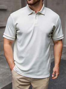 Manfinity Homme Plus Size Men's Casual Solid Color Short Sleeve Polo Shirt For Summer - White - View 3