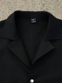 Manfinity EMRG Men's Plus Size Shirt & Shorts Set, Fashionable For Summer - Black - View 3