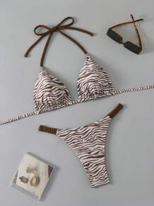 Swim Vcay 2022 New Women's Leopard Print & Red 2pcs Swimsuit Set For Summer Beach Vacation - Multicolor - View 6