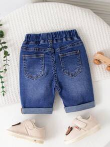 SHEIN 男婴休闲水洗简约牛仔短裤