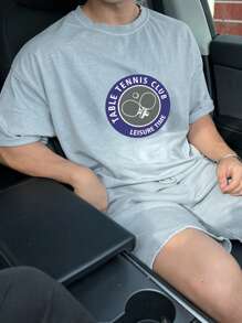 DAZY Summer Letter Print Sporty Grey Men's T-Shirt Set - Grey - View 2