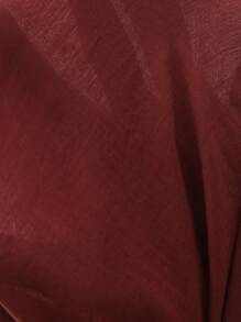 SHEIN Clasi 夏季女士优雅女士 V 领露肩亚麻刺绣衬衫，适合各种场合穿着 - 酒紅色 - 查看 5