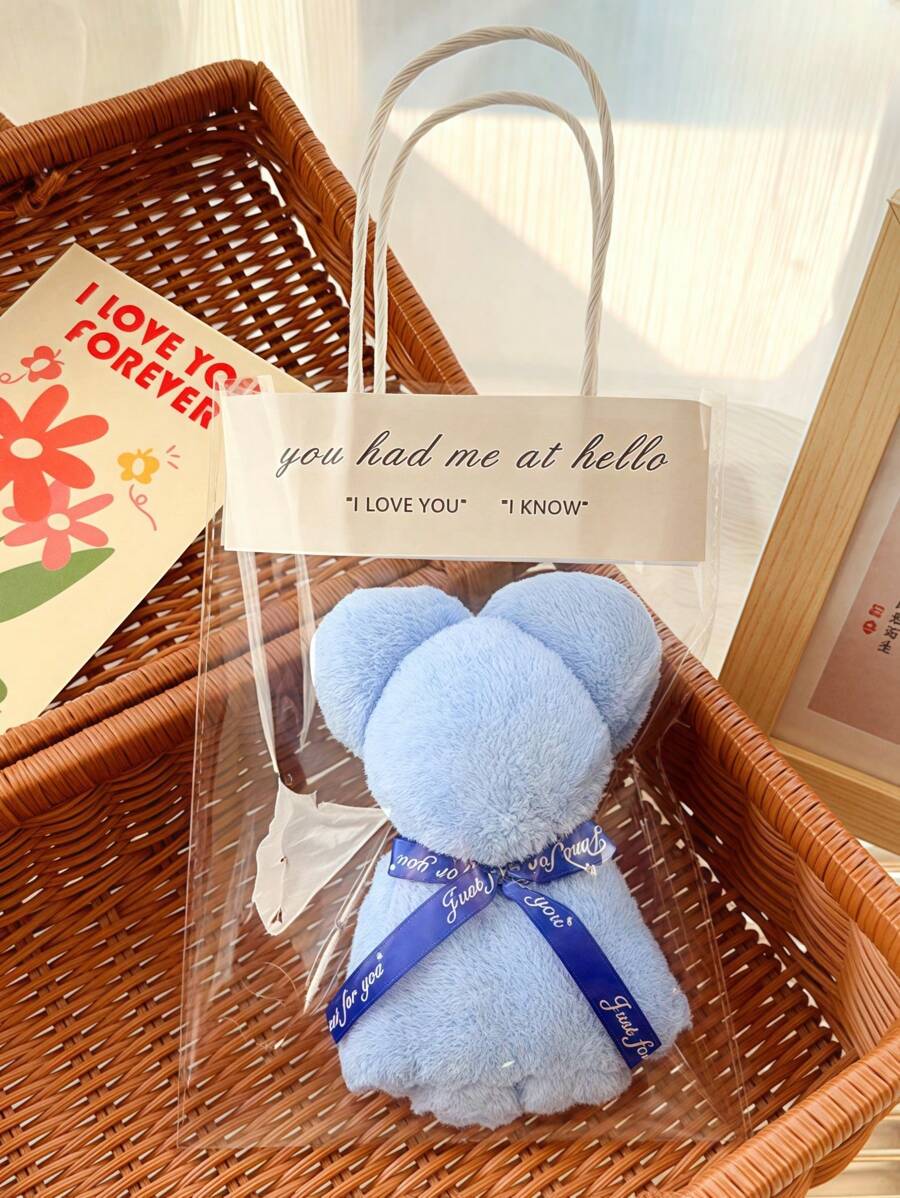 12PCS/Set Soft Coral VelvetBear Bath Towel Gift Set With 6 Hand Towels 6 Gift Bags For Wedding BirthdayParty Favors Souvenirs Christmas Gifts Blue Luxury Velvet Absorbent Unisex Home Decor(Alphabetical Order Of The Ribbons Is Random)