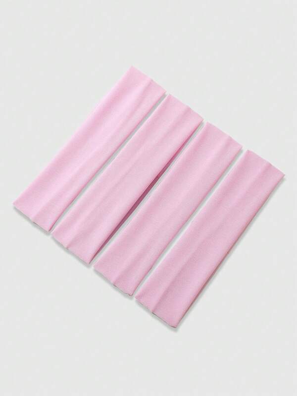 ROMWE Kawaii 4pcs Fashionable & Versatile Solid Pink Campus Style Simple Headbands Suitable For Daily Casual & Sports Hair Band Turban Headband Sweatband