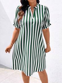 SHEIN LUNE Plus Size Summer Casual Striped V-Neck Dress - Multicolor - View 4