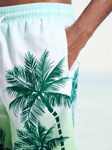 Manfinity Swimmode Men's Leisure Coconut Tree Print Beach Shorts (Random Print) - Mint Green - View 7