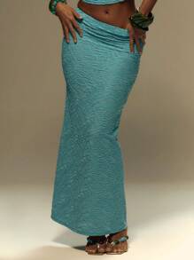 MUSERA Textured Maxi Skirt Summer Vacation Festival Y2k Summer Holiday Vacation Ibiza - Blue - View 1