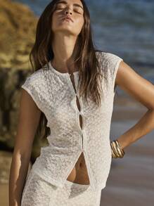 Aralina Two Pieces Lace Tie Front Split Hem Elegant Vacation Outfit Women Top And Maxi Skirt Set - White - View 7