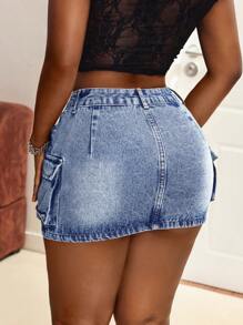 SHEIN Slayr Casual Sexy Cute Denim Mini Skirt For Women