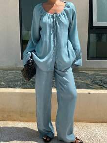 Livesso Women Two Pieces Outfits For Daily Wear Lounge Sets For Women - Blue - View 1