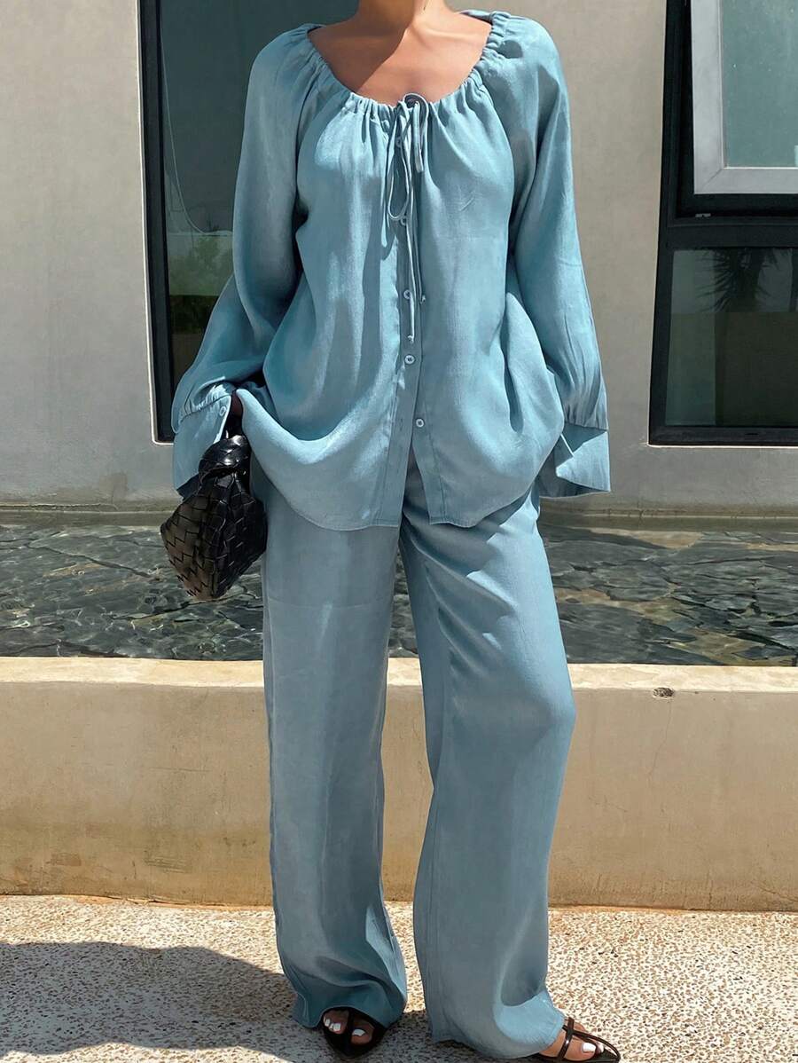 Livesso Women Two Pieces Outfits For Daily Wear Lounge Sets For Women - Blue - View 1