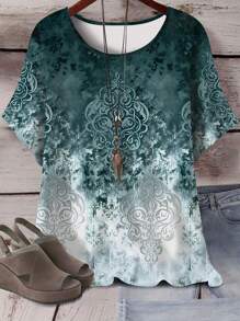 EMERY ROSE Maglietta casual comoda, taglia grande, con stampa sfumata vintage