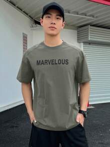 DAZY Men's Letter Print Short Sleeve Oversized T-Shirt For Summer,Fall Clothes - Green - View 4