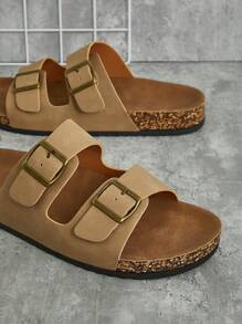 SHUZIA 男士舒适双扣软木鞋床凉鞋灰褐色平底凉鞋夏季鞋春季鞋春假复活节母亲节礼物