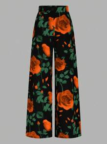 SHEIN Clasi Pantalones casuales de talle alto con estampado floral, de estilo minimalista para uso diario, para el Día de San Valentín
