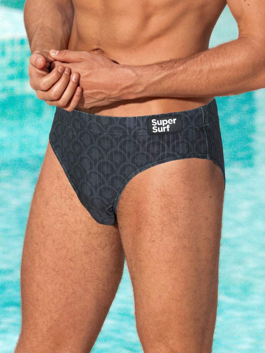 Manfinity VDAYZ Men's Letter Print Vacation Swimtrunks - Black - View 1