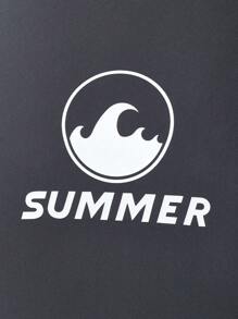 Manfinity KASUA Men's Letter Print Raglan Sleeve Long Sleeve Hooded Rash Guard Swimming Shirt - Multicolor - View 3