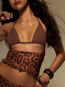 MUSERA Cut Out Strappy Halter Bralette Cheetah Printed Mesh Y2k Panel Top For Summer, Vacation, Festival Wilden Out Hot Saint Feast Fall, Autum, Winter,