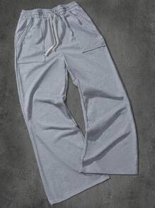 Manfinity EZcore Men's Casual Loose Solid Color Drawstring Sweatpants Menswear Sweatpants Men Sports Wide Leg Pants Pants High Quality Sweatpants Men Sweatpants - Light Grey - View 2