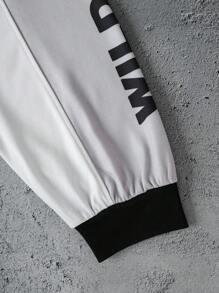 Men's Loose Fit Numeric Print Long Sleeve Pullover Sweatshirt - Apricot - View 5