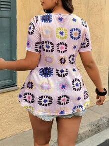 SHEIN Holidaya 大码简约时尚休闲短袖 T 恤，日常穿着西装 - 彩色 - 查看 2