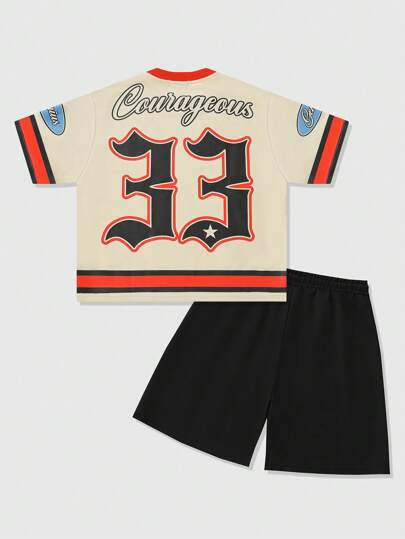 Prep Conjunto de camisetas gráficas holgadas para hombre, estilo callejero retro