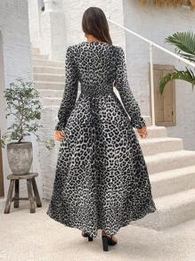 SHEIN Clasi Full Print Heart Pattern Bell Sleeve Dress Maxi Women Outfit - Multicolor - View 2