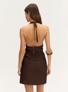 Nöista Top sin mangas con cuello halter y decoración frontal, cómodo y natural, perfecto para cualquier primavera - Marrón - Ver 2