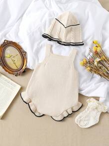 Baby Girl Knitted Romper, Fashionable For Spring & Autumn - Beige - View 2