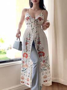 DAZY Áo kiểu nữ in hoa, thắt nơ phía trước, thích hợp cho kỳ nghỉ hè, đi biển, phong cách boho, đi chơi. - trắng - Xem 9