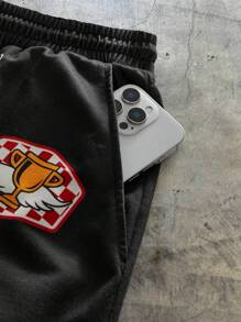 Manfinity VCAY 2 Pieces Set Men's Round Neck Loose Fit Short Sleeve T-Shirt & Printed Shorts Set - Black - View 3