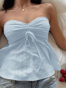 SHEIN EZwear Women's Casual Blue Knit Bandeau Top, Summer,Tube Top - Blue - View 5