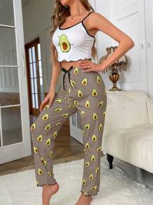 SHEIN Avocado Print Cami Long Pants Pajama Set - Multicolor - View 4