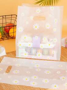 5/10/20/40 件-雏菊印花礼品袋，带手柄的花朵图案塑料礼品袋，雏菊花透明礼品袋，圣诞礼品袋，秋季装饰储物袋，包装袋，适用于感恩节、圣诞节、节日、婚礼、生日、毕业典礼、新娘送礼会、派对、水果配送、购物 - 無色 - 查看 2