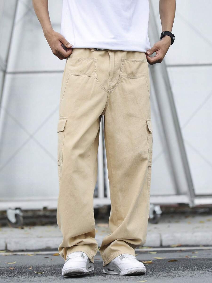 Manfinity Homme Men's Khaki Denim Avant-Garde Street Casual Long Jeans With Zipper Detail - Khaki - View 1