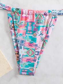 Swim Mod Conjunto de bikini con estampado todo sobre de mujer, para vacaciones de verano
