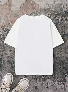 BATMAN X SHEIN 85th Tween Boys Graphic White Casual Versatile Short Sleeve T-Shirt - White - View 2