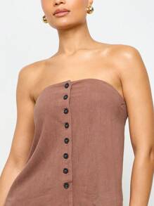 AiiRZ Linen Look Bandeau Waistcoat Button-Front Strapless Top Summer Casual Sleeveless Cropped Bustier Office Professional Workwear Minimalist Tailored Party Evening