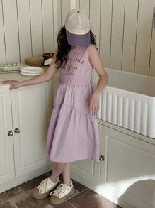 DAZY 青少年女孩无袖圆领时尚夏装，返校服 - 紫色 - 查看 2