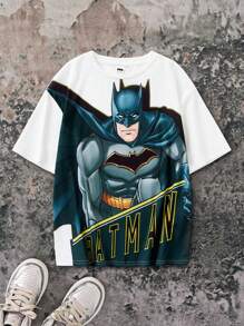 BATMAN X SHEIN 85th Tween Boys Graphic White Casual Versatile Short Sleeve T-Shirt - White - View 1
