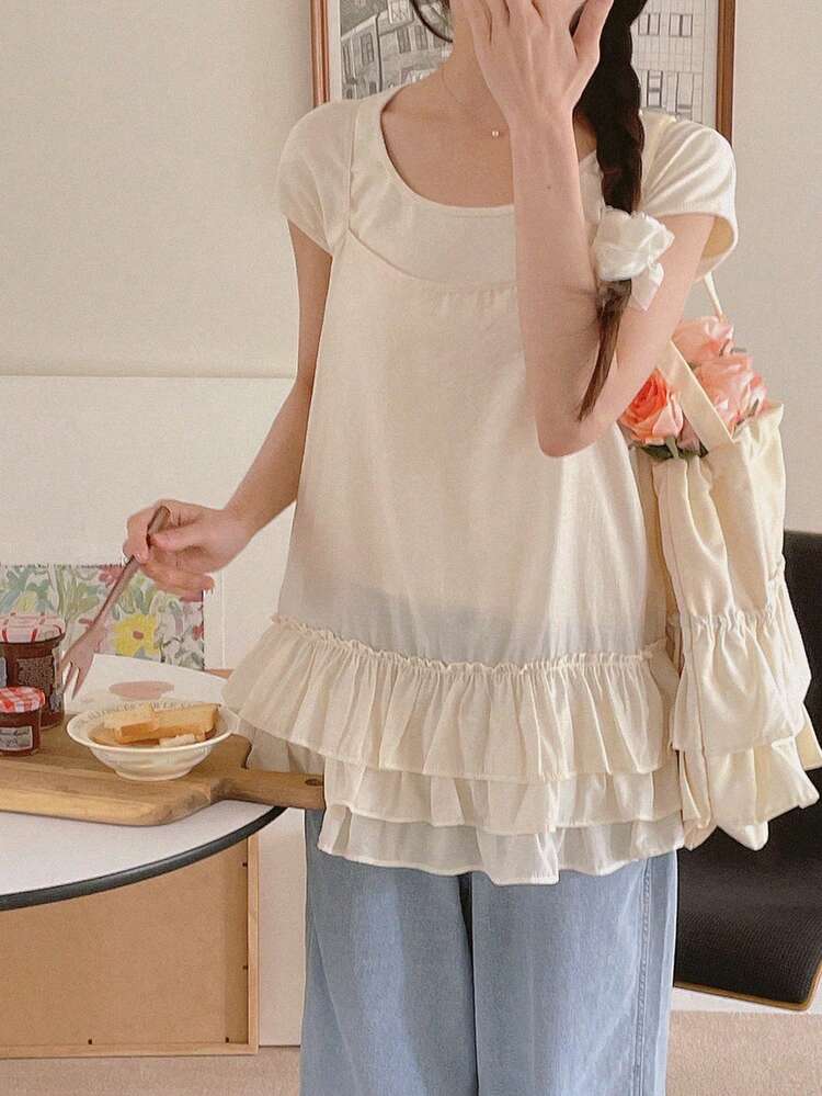 Women/Teen Casual Solid Color Camisole,Ruffle Babydoll Top