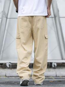 Manfinity Homme Men's Khaki Denim Avant-Garde Street Casual Long Jeans With Zipper Detail - Khaki - View 2