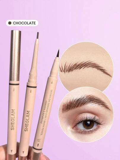 SHEGLAM Brows On Demand 2-In-1 Brow Pencil-Chocolate Waterproof Liquid Eyebrow Pen Sweat-Proof Anti-Oil Natural Brow Filling Outlining Eyebrow Cream Gel Makeup Brand Beauty Makeup Face Paint Cosmetic For Women Girls Perfect For Winter Ideal For Y2K Fancy Fashion Suitable For Birthday Christmas Gift Party Ready Best Color