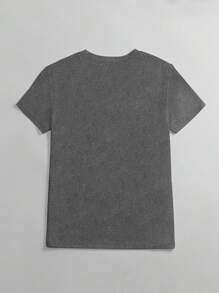 女式休闲修身针织短袖套头 T 恤 - 灰色 - 查看 2