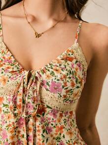 Poéselle 女士度假装，娃娃装上衣，女士休闲短款碎花细肩带吊带背心，夏季适用 - 彩色 - 查看 3