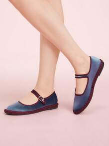 CUCCOO DOLLMOD Zapatos planos de estilo Mary Jane de terciopelo azul medianoche, elegantes y cómodos - Neblina azul - Ver 4