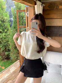 DAZY 女士夏季亮片装饰圆领短袖 T 恤 - 白色 - 查看 9