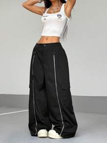 StreetHx 女士街头宽松休闲拉链工装阔腿裤