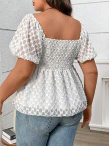 Blusa casual con hombros descubiertos y mangas abultadas para mujer talla grande